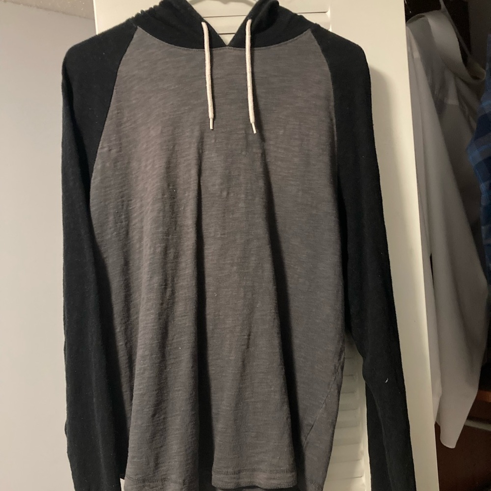 Black and gray hoodie shirt, thin cloth, unknown brand